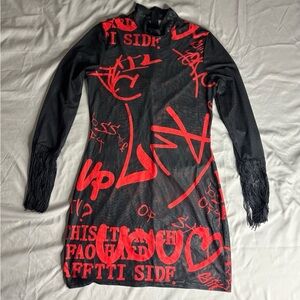 Stylish Black and Red Long Sleeve Dress